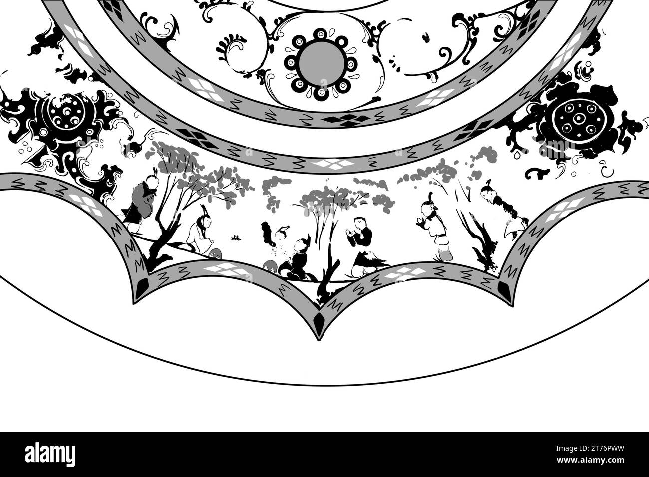 Pechino, Cina. 14 novembre 2023. Questa bozza mostra parte di uno specchio di bronzo con motivi raffiguranti un banchetto, raccolto al Museo Xi'an di Xi'an, nella provincia dello Shaanxi della Cina nord-occidentale. Lo specchio in bronzo è sia un utensile quotidiano dei tempi antichi che un pezzo di lavoro artistico. Con specchi di bronzo, un lato dello specchio è altamente lucidato e utilizzato per la riflessione, mentre l'altro lato è decorato con vari motivi che dimostrano le preferenze estetiche dei diversi periodi storici. La delicatezza dello specchio rivela grandi abilità e anche un alto valore artistico. Crediti: Li He/Xinhua/Alamy Live News Foto Stock