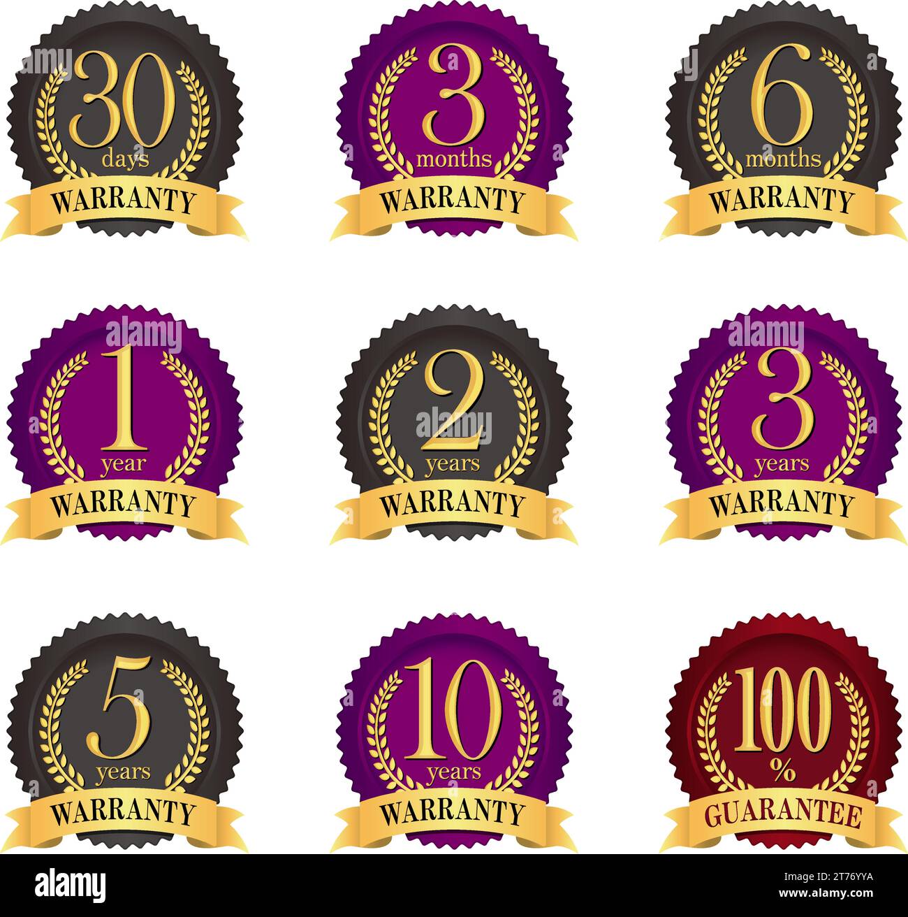 Set di illustrazioni del badge di garanzia (etichetta) Illustrazione Vettoriale