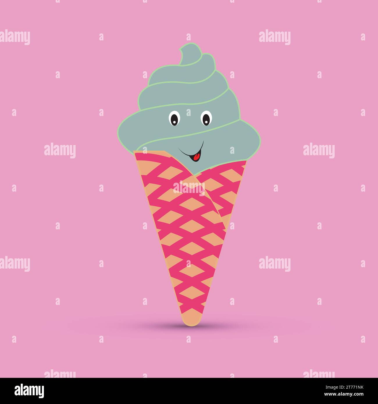 Carino personaggio gelato in stile cartone animato su sfondo bianco Illustrazione Vettoriale