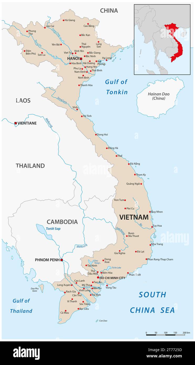 Mappa vettoriale del paese asiatico del Vietnam Foto Stock
