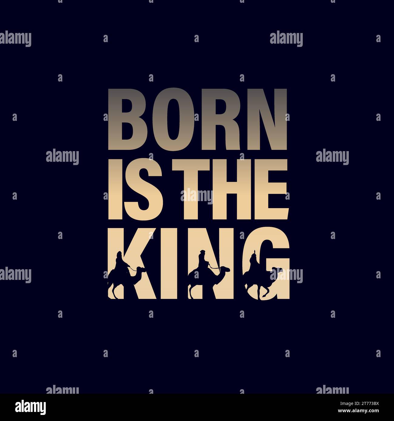 Born is the King, bandiera sociale del servizio domenicale. Il concetto di presepe è uomini saggi nel testo del "RE". Illustrazione vettoriale Illustrazione Vettoriale