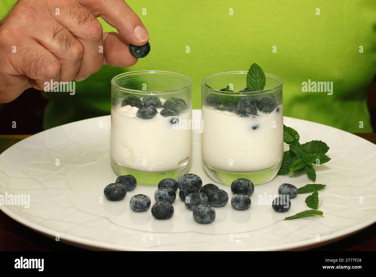 Yogurt con mirtilli. Foto Stock