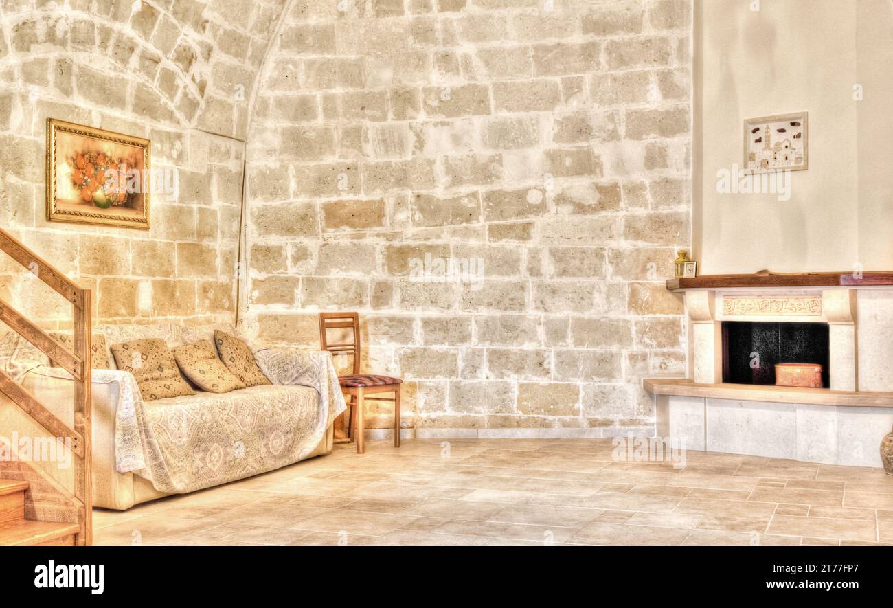 Interno della tipica casa rurale di Matera, Italia. Capitale europea della cultura UNESCO 2019 Foto Stock