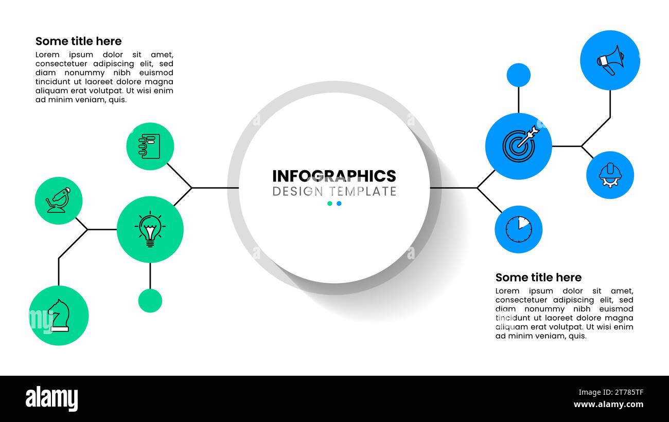 Modello infografico con icone e 2 opzioni o passaggi. Concetto tecnologico. Può essere utilizzato per layout del flusso di lavoro, diagrammi, webdesign. Illustrazione vettoriale Illustrazione Vettoriale