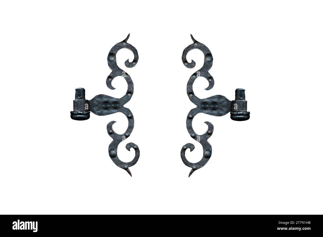 vecchia cerniera in metallo isolata su sfondo bianco Foto Stock