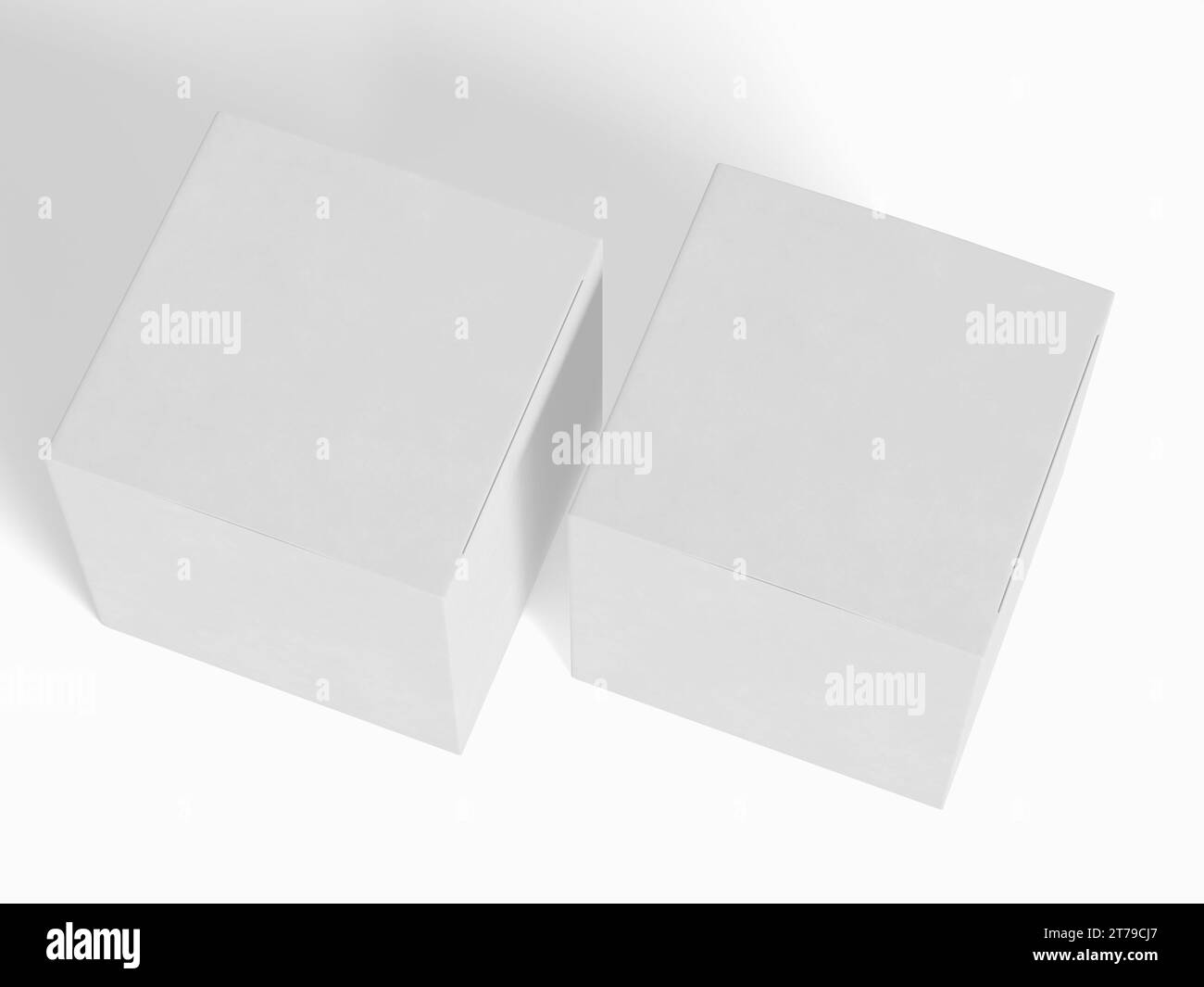 Scatola quadrata, carta di cartone con sfondo bianco e texture realistica Foto Stock