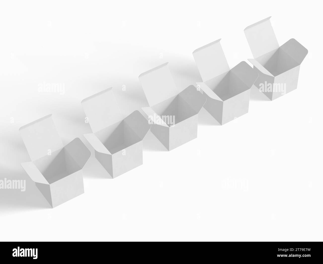 Scatola quadrata, carta di cartone con sfondo bianco e texture realistica Foto Stock