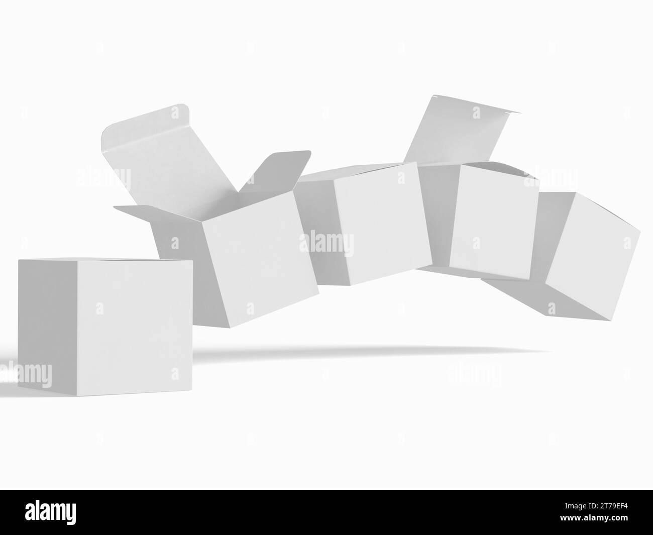 Scatola quadrata, carta di cartone con sfondo bianco e texture realistica Foto Stock