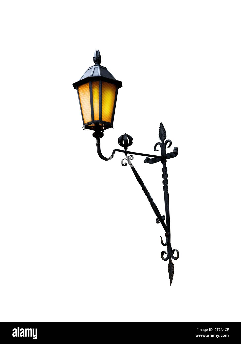 lampada street night vintage isolata su sfondo bianco Foto Stock