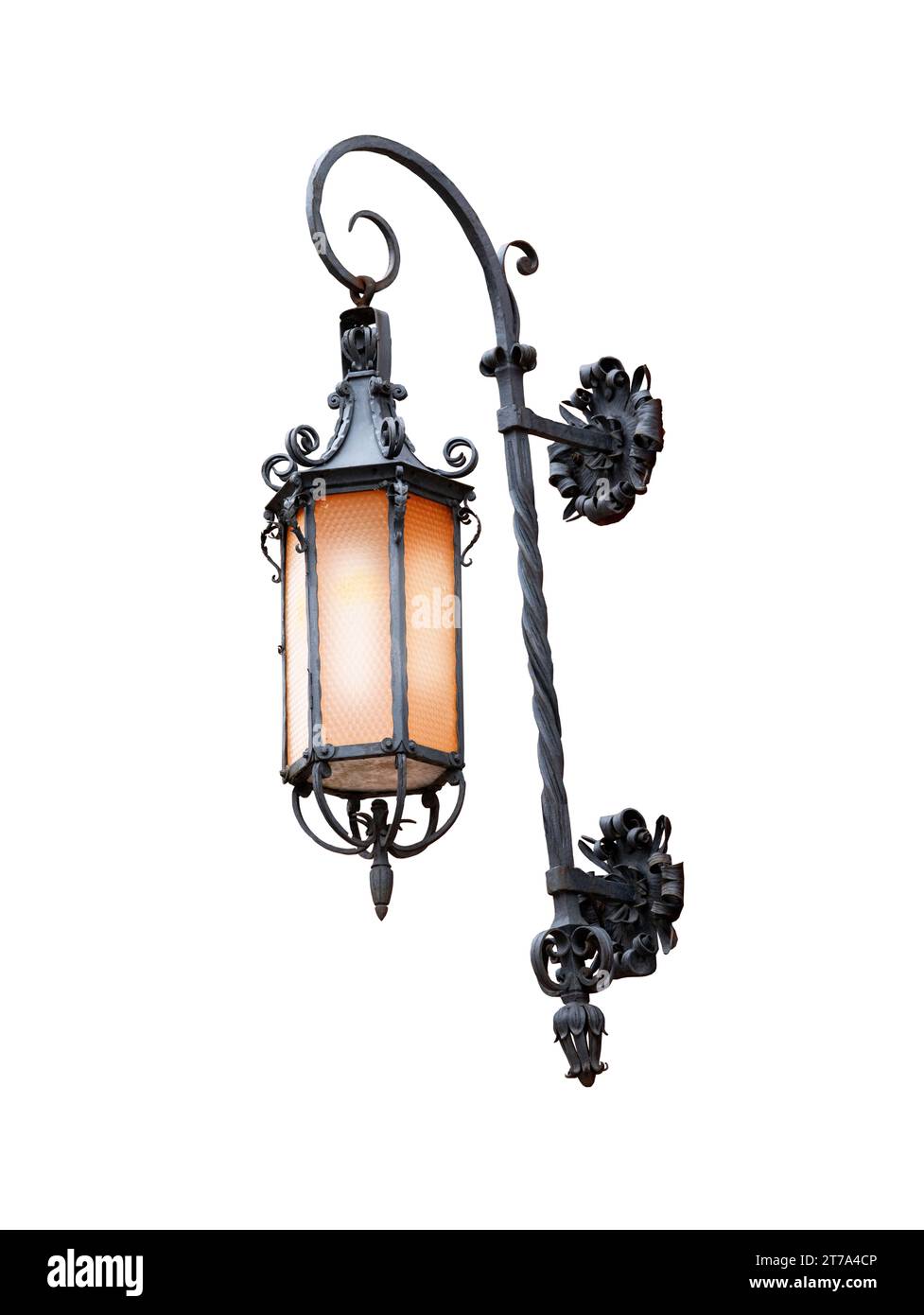 lampada street night vintage isolata su sfondo bianco Foto Stock