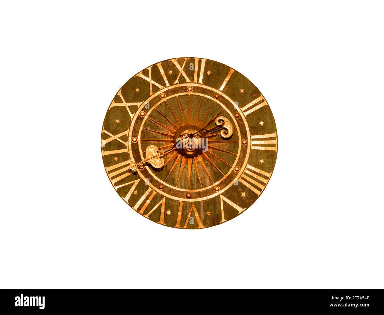 orologio medievale d'epoca isolato su sfondo bianco Foto Stock