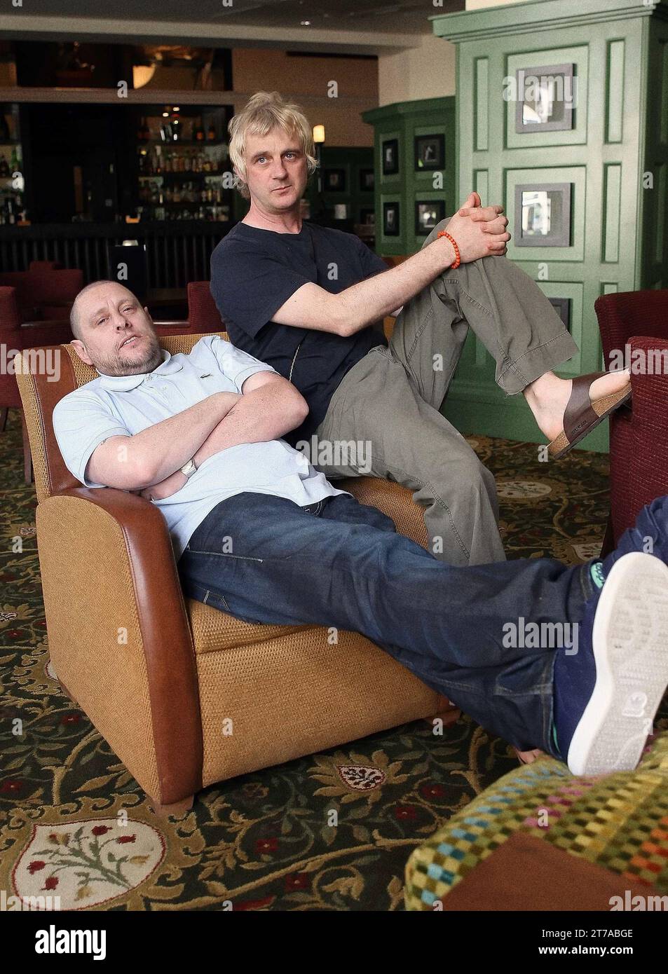 Shaun Ryder e Gary Whelan della band di Manchester The Happy Mondays. Foto Stock