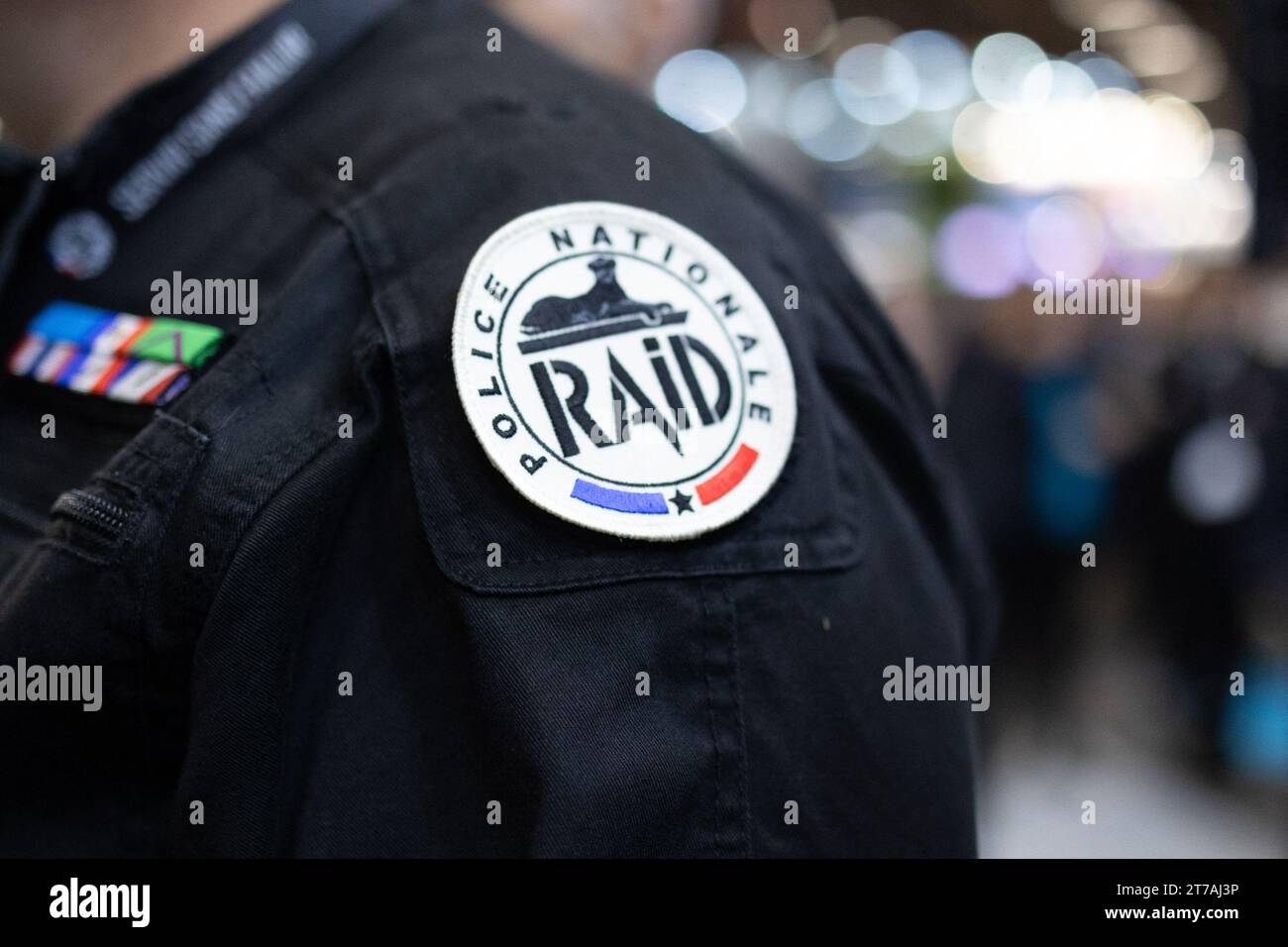 Villepinte, Francia. 14 novembre 2023. BRI Logo alla fiera internazionale della sicurezza nazionale Milipol, al Parc des Expositions di Villepinte, Parigi Surbubs, il 14 novembre 2023. Foto di Raphael Lafargue/ABACAPRESS.COM Credit: Abaca Press/Alamy Live News Foto Stock