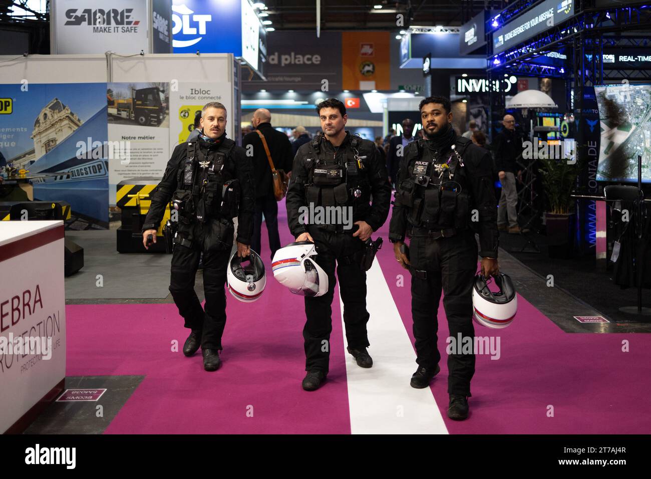 Villepinte, Francia. 14 novembre 2023. Forze di polizia alla fiera internazionale della sicurezza nazionale Milipol, al Parc des Expositions di Villepinte, Parigi Surbubs, il 14 novembre 2023. Foto di Raphael Lafargue/ABACAPRESS.COM Credit: Abaca Press/Alamy Live News Foto Stock
