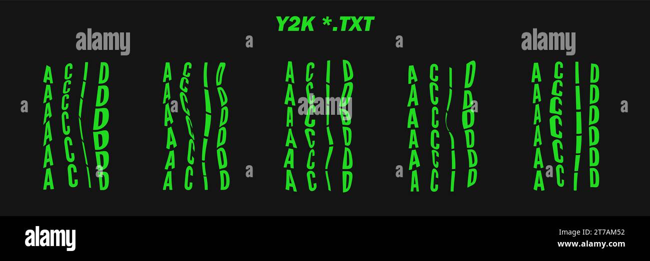 Raccolta di parole scritte psichedeliche - ACIDO. Set words psichedelici retrò futuristici. Forme geometriche surreali sulle parole, wireframe cyberpunk astratto. Illustrazione Vettoriale