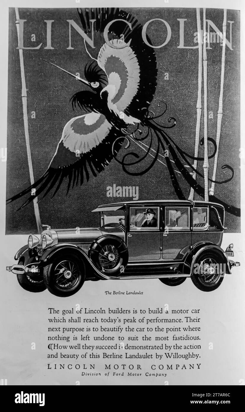 1927 Lincoln Berlin Landaulet by Willoughby Car ad Foto Stock