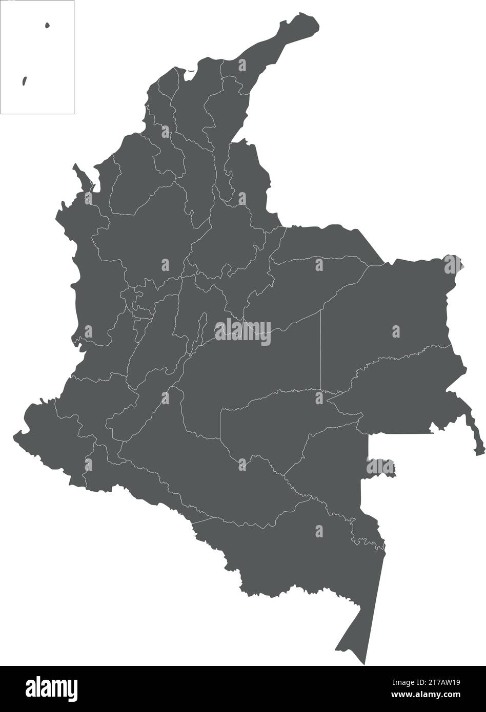 Mappa vettoriale vuota della Colombia con dipartimenti, regione capitale e divisioni amministrative. Livelli modificabili e chiaramente etichettati. Illustrazione Vettoriale