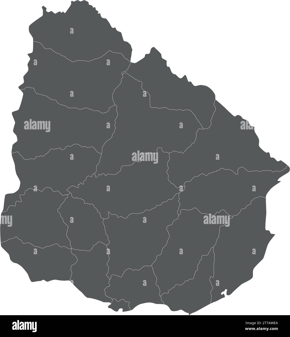 Mappa vettoriale vuota dell'Uruguay con dipartimenti e divisioni amministrative. Livelli modificabili e chiaramente etichettati. Illustrazione Vettoriale