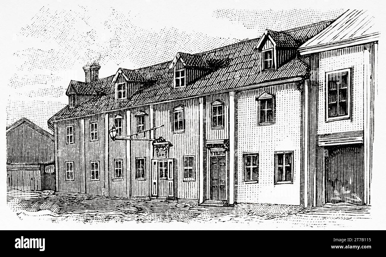 Farmacia Carl Wilhelm Scheele a Koping, Svezia. Vecchia illustrazione di la Nature 1887 Foto Stock
