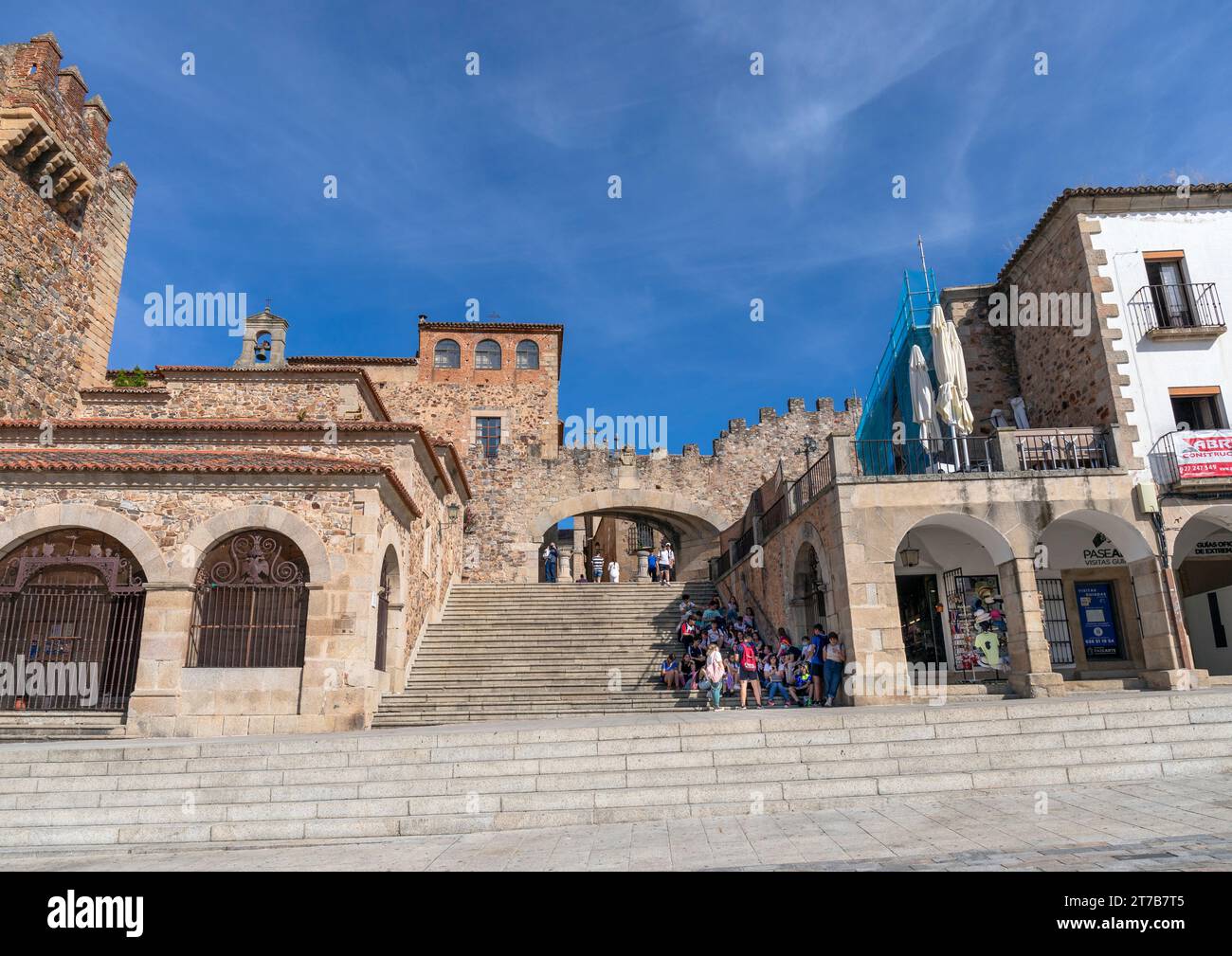 Europa, Spagna, Estremadura, Cáceres, Arco de la Estrella (Arco dell'Estrella) ingresso alla città vecchia Foto Stock