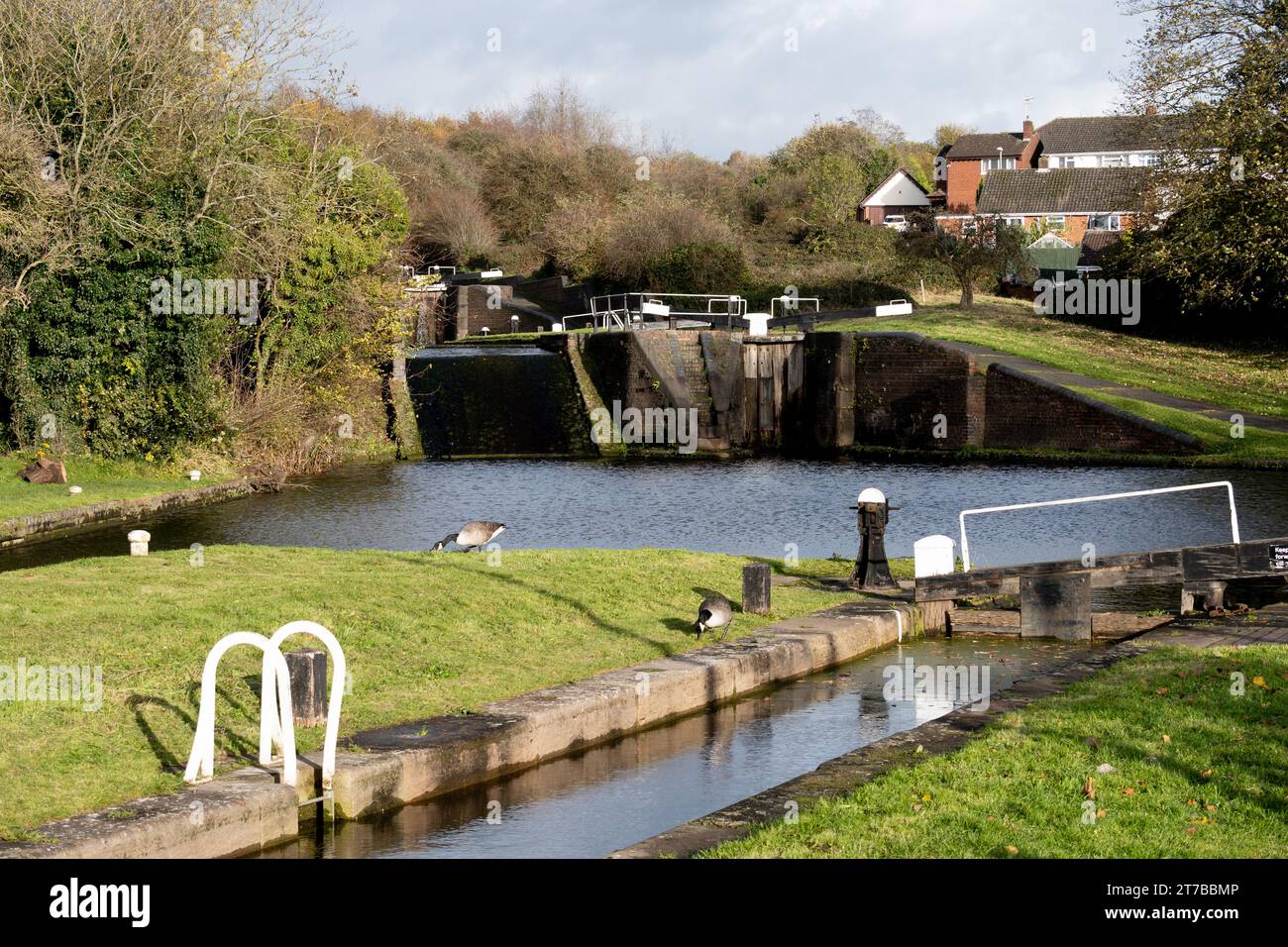 Delph Locks on the Dudley No.1 Canal, Brierley Hill, West Midlands, Inghilterra, Regno Unito Foto Stock