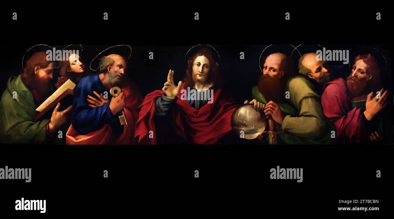 Cristo con gli apostoli, 1533. Di Marco Cardisco 1486-1542 pittore italiano predella. Museo d'arte Bourbon Collection, Museo di Capodimonte, Napoli, Italia. Foto Stock
