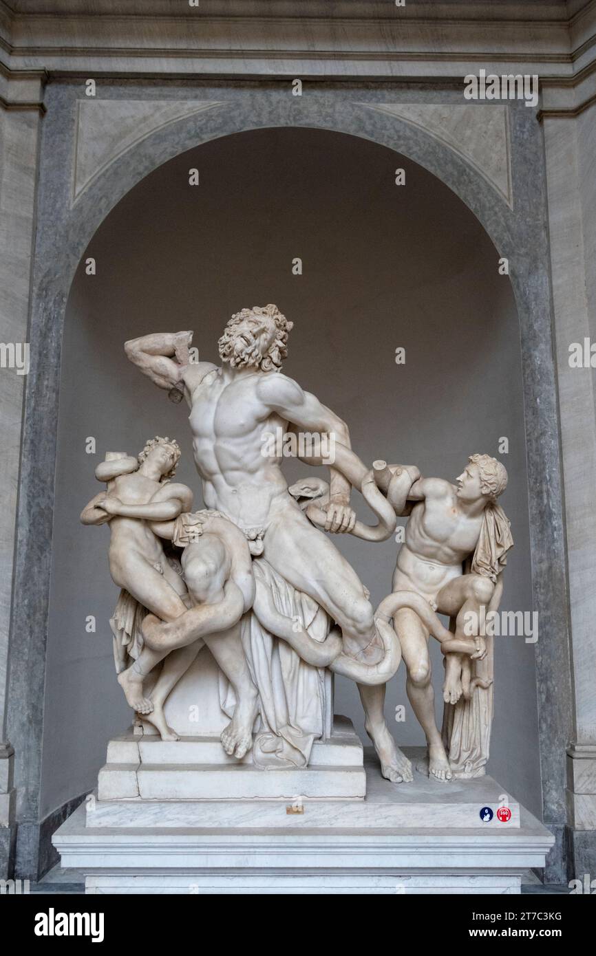 Il Lacoon, la scultura in marmo, i Musei Vaticani, Roma, Italia Foto Stock