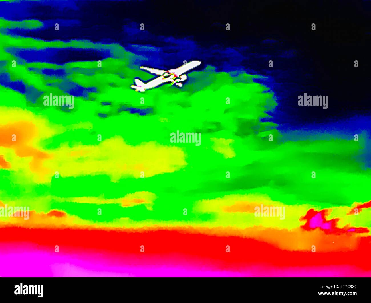Decollo di aeroplani, fotografia simbolica, termocamera, termografia, interpolata, Germania Foto Stock
