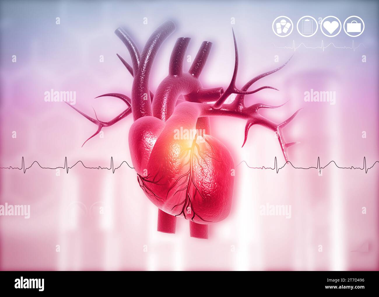 Anatomia del cuore umano su sfondo medico. rendering 3d. Foto Stock