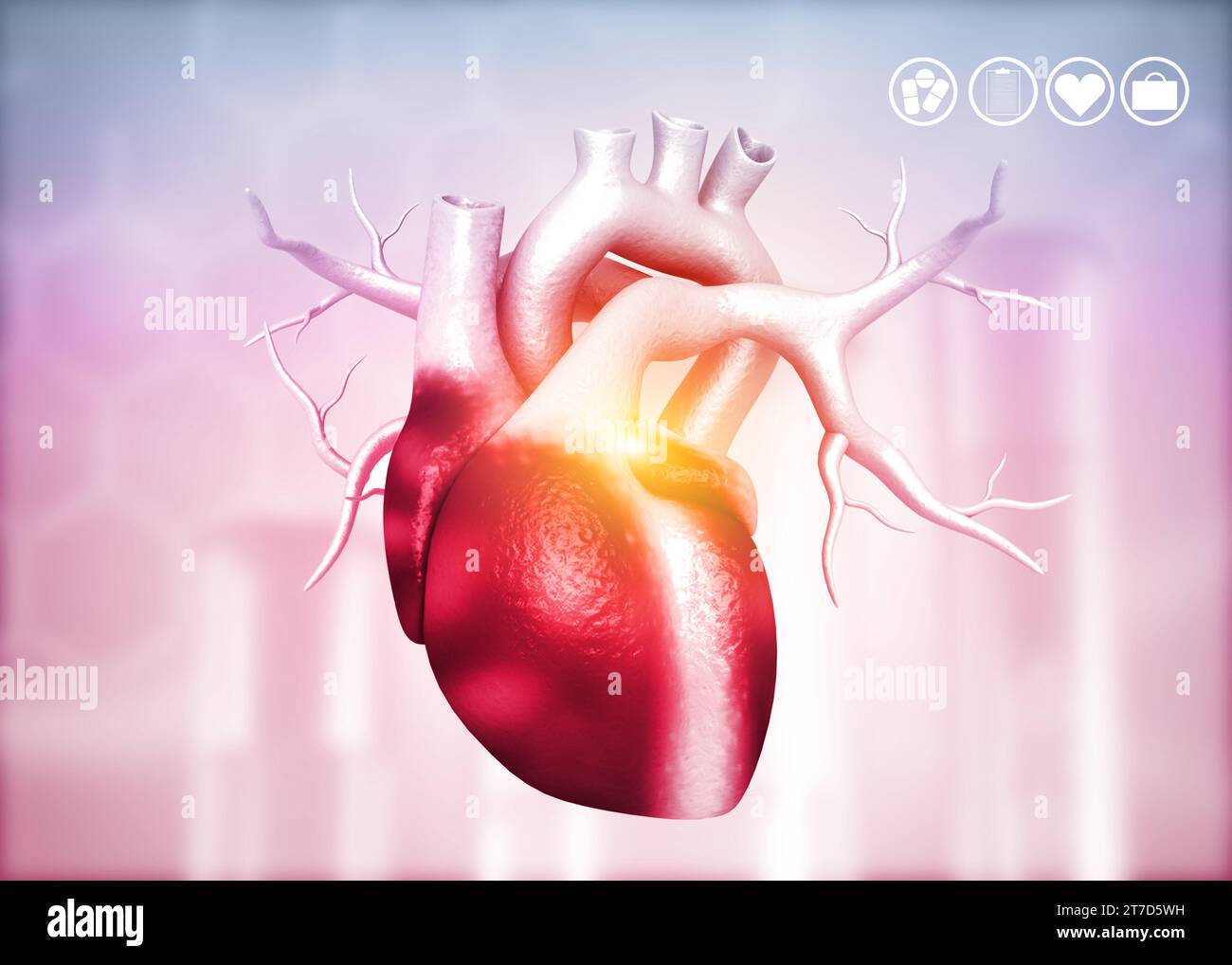 Anatomia del cuore umano su sfondo medico. rendering 3d. Foto Stock