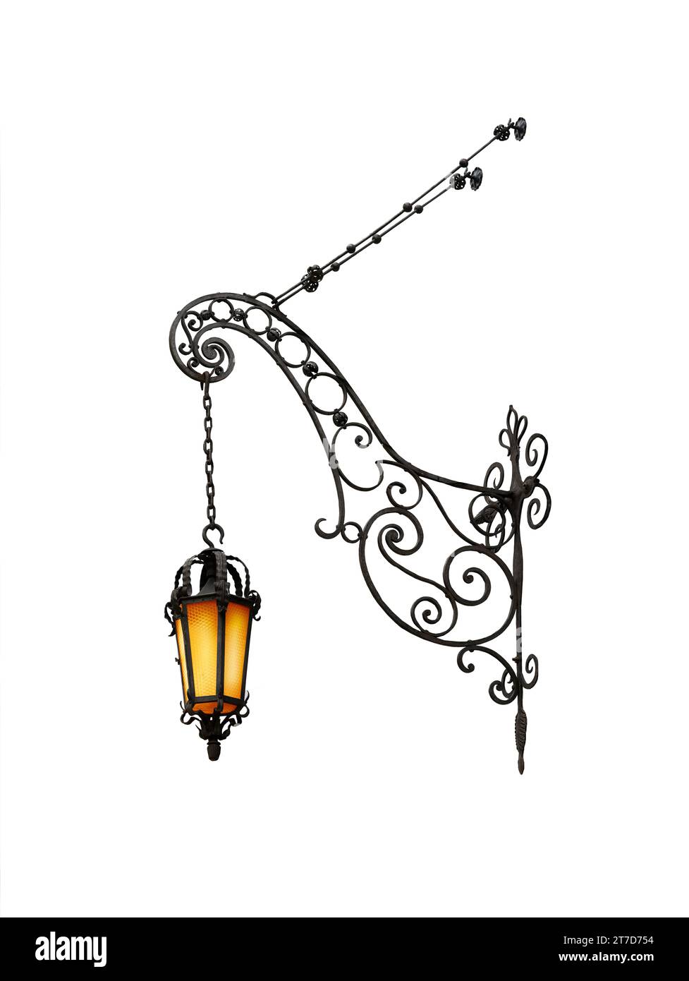 lampada street night vintage isolata su sfondo bianco Foto Stock