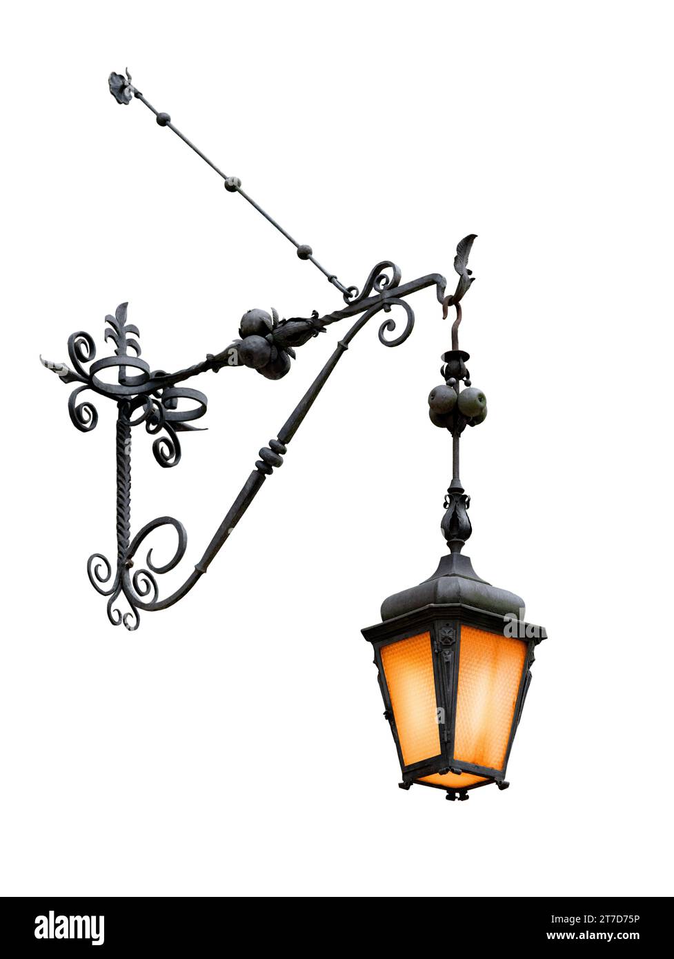 lampada street night vintage isolata su sfondo bianco Foto Stock