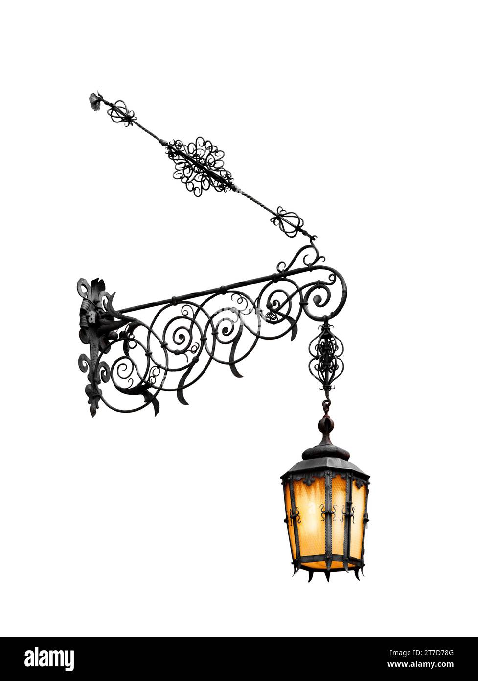 lampada street night vintage isolata su sfondo bianco Foto Stock