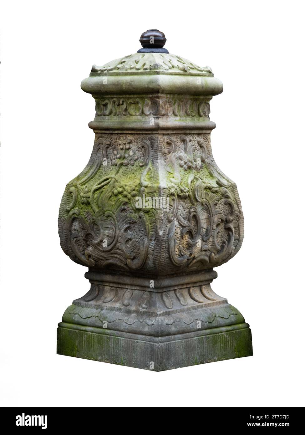 colonna medievale in pietra per le scale dell'ingresso della casa su sfondo bianco Foto Stock