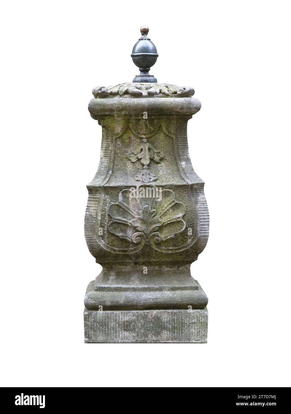 colonna medievale in pietra per le scale dell'ingresso della casa su sfondo bianco Foto Stock