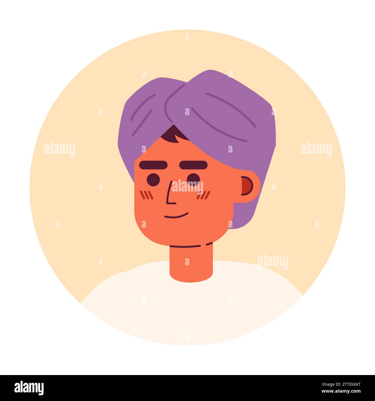 Turban indian Man ha rilassato l'illustrazione dell'avatar vettoriale 2D. Illustrazione Vettoriale