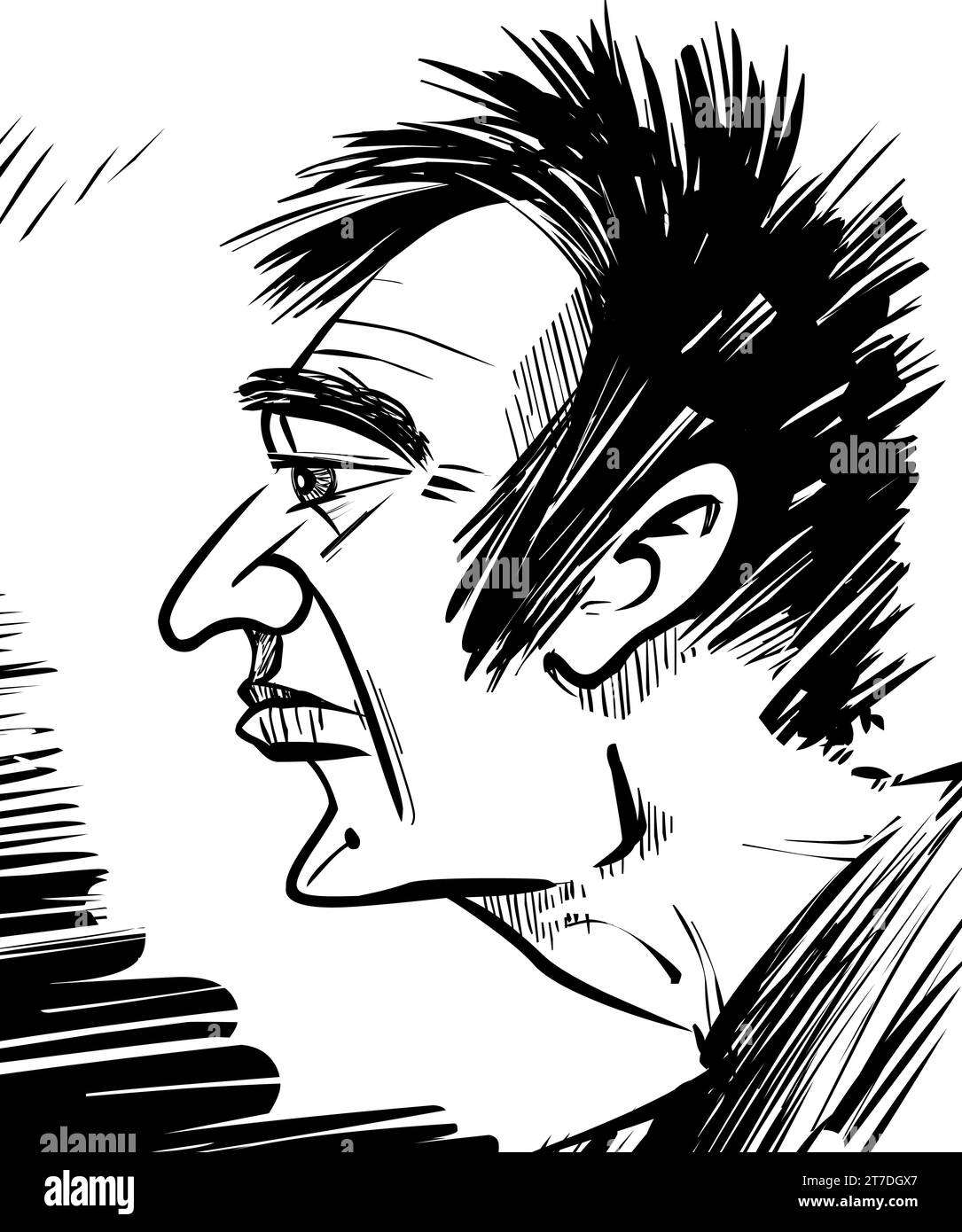 illustrazione di schizzo caricatura del profilo uomo in bianco e nero Illustrazione Vettoriale