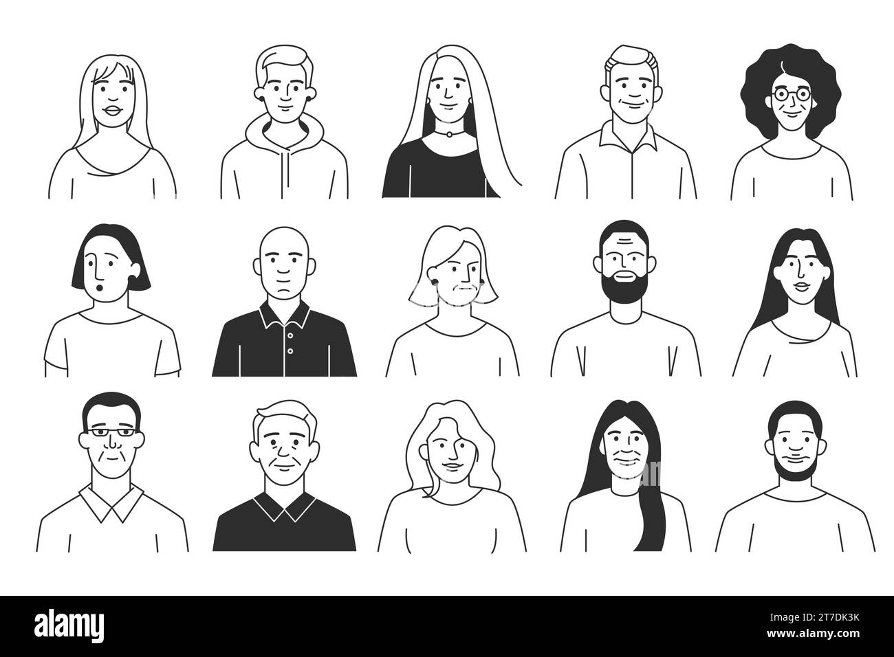 Doodle People. Personaggi umani dei cartoni animati con diverse emozioni e gesti, gruppo di persone multiculturali disegnate a mano. Insieme di vettori Illustrazione Vettoriale