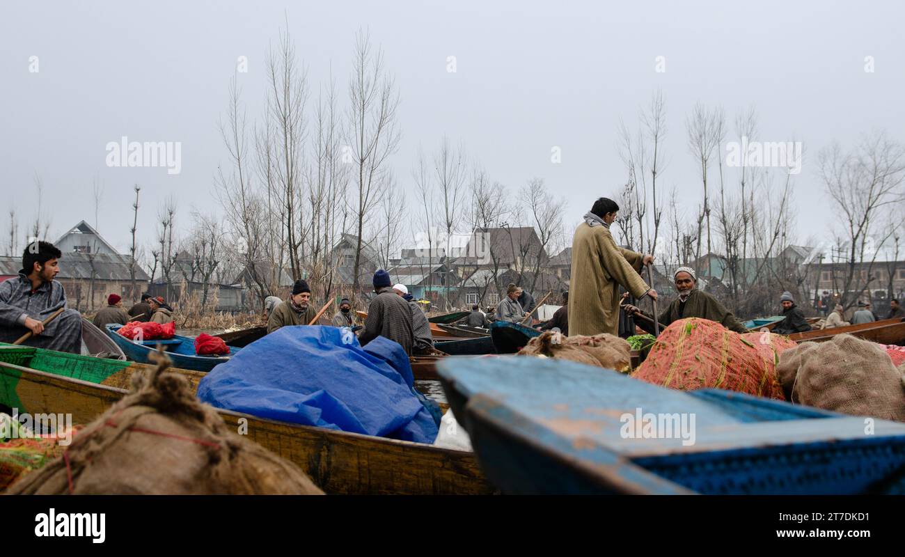Mercato galleggiante sul lago dal, Srinagar, Kashmir Foto Stock
