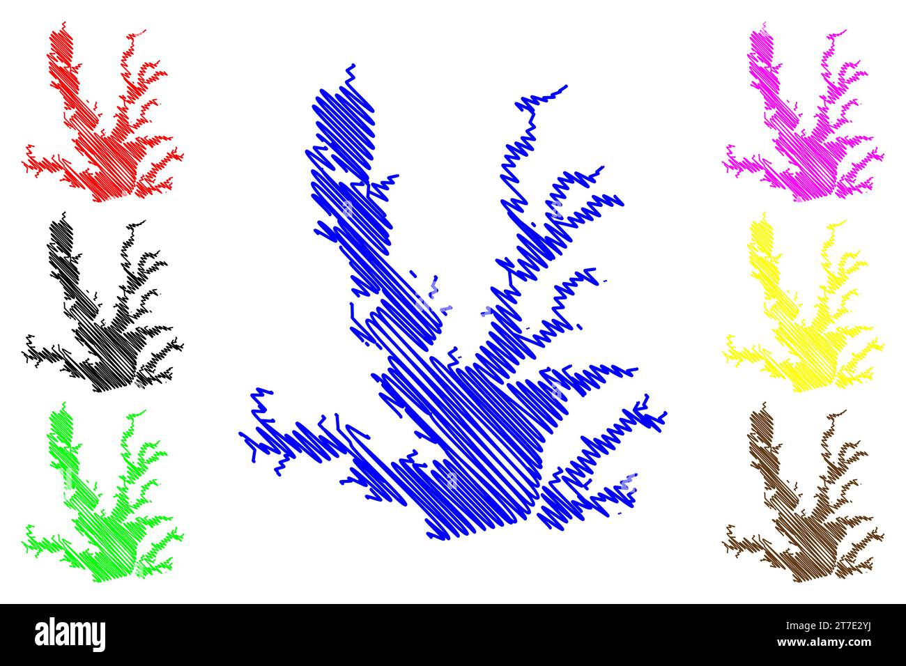 Lago Lewisville Reservoir (Stati Uniti d'America, Nord America, Stati Uniti, usa, Texas) mappa vettore illustrazione, schizzo di schizzo Garza-Little Elm Dam mappa Illustrazione Vettoriale