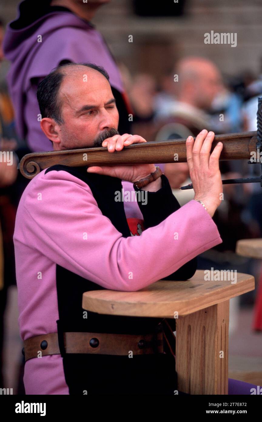 Palio della balestra tra Gubbio e Sansepolcro. Gubbio. Provincia di Perugia. Umbria. Italia Foto Stock