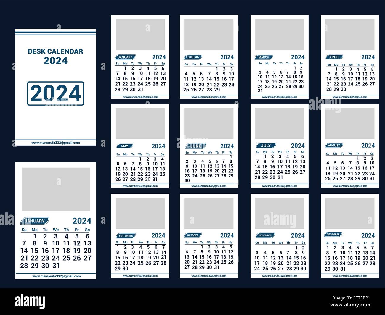 2024 Calendario a parete verticale vettoriale o calendario tascabile Illustrazione Vettoriale