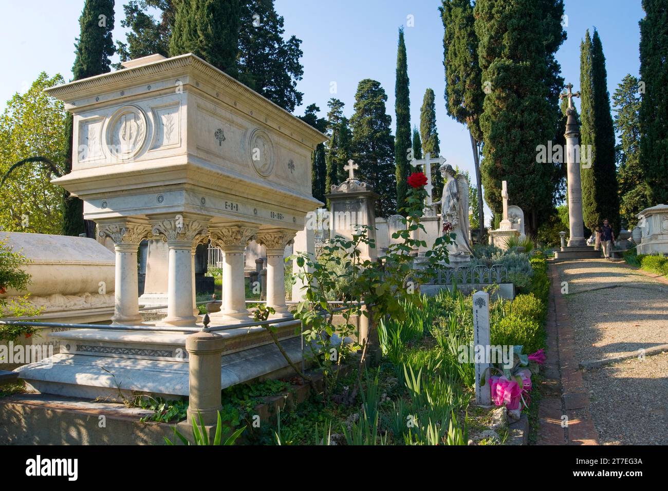 Tomba di Elizabeth Barrett. Cimitero di porta à Pinti. Chiamato Cimitero degli inglesi. Firenze. Toscana. Italia Foto Stock