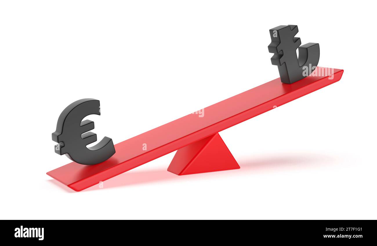 Euro contro lira turca a mare. Immagine concettuale per squilibrio tra le valute. Foto Stock