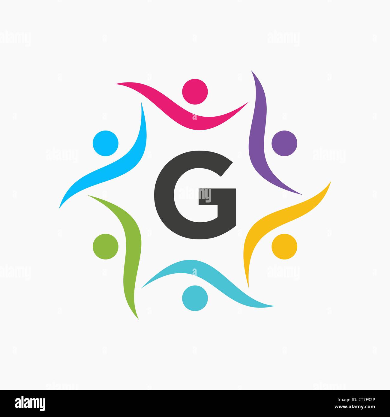 Logo Unity sul modello Letter G. Segno di beneficenza, comunicazione, simbolo del team, icona dell'Unione Illustrazione Vettoriale