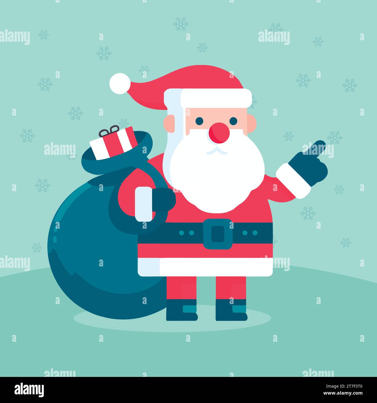 borsa per il trasporto di babbo natale piena di design a punta regalo, la scatola portabagagli vector babbo natale presenta fiocchi di neve personaggio natalizio babbo natale regge un sacco di gif Illustrazione Vettoriale