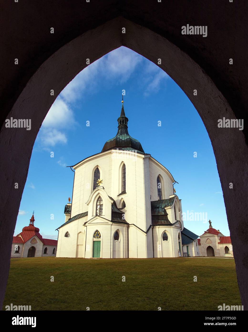 Pellegrinaggio chiesa di San Giovanni di Nepomuk su zelena Hora, collina verde, monumento patrimonio dell'umanità dell'unesco, Zdar nad Sazavou, Repubblica Ceca, barocco Foto Stock