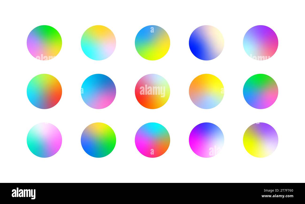 sfere di gradiente. cerchi multicolori, colori vivaci astratti e sfere di sfumature moderne. Illustrazione vettoriale Illustrazione Vettoriale