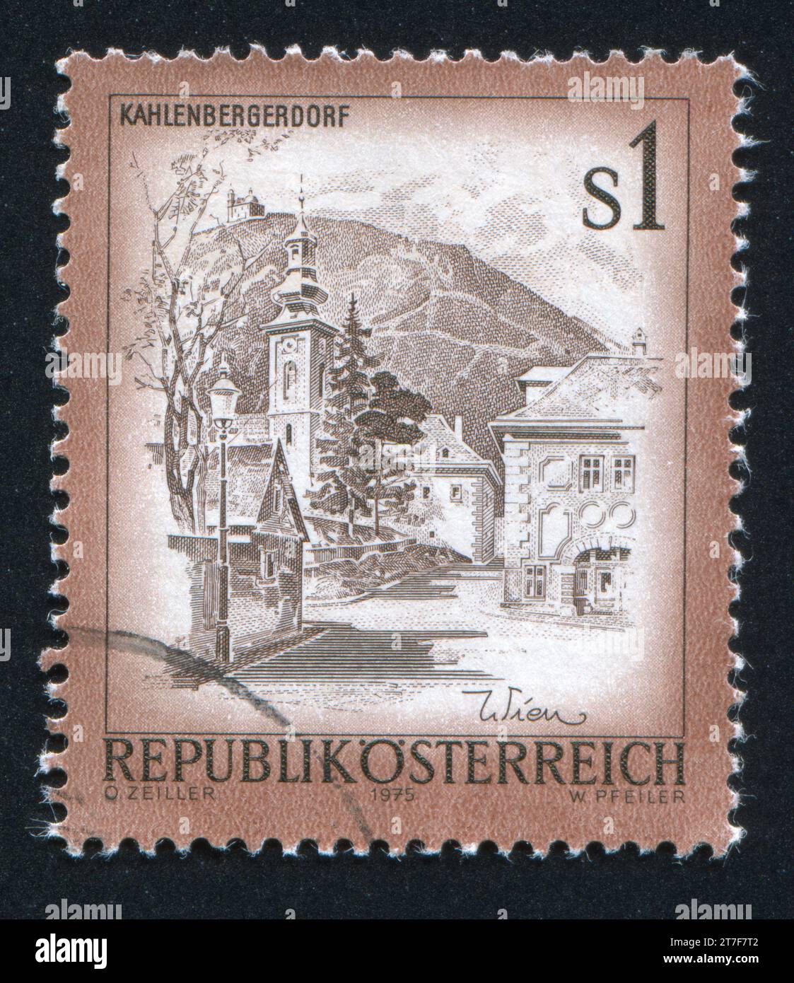 AUSTRIA - CIRCA 1975: Francobollo stampato dall'Austria, mostra Kahlenbergerdorf, circa 1975 Foto Stock