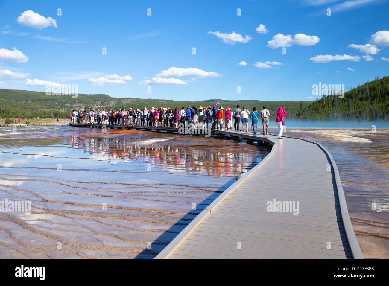 Yellowstone, America - 14 giugno 2016: Turisti in visita alla Grand Prismatic Spring Foto Stock